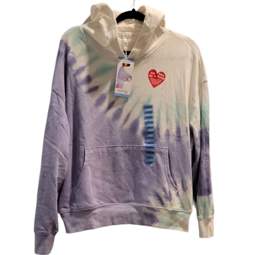 Wildfox Tie Dye Hoodie Periwinkle Blue Green White Size L - Style WLT48685